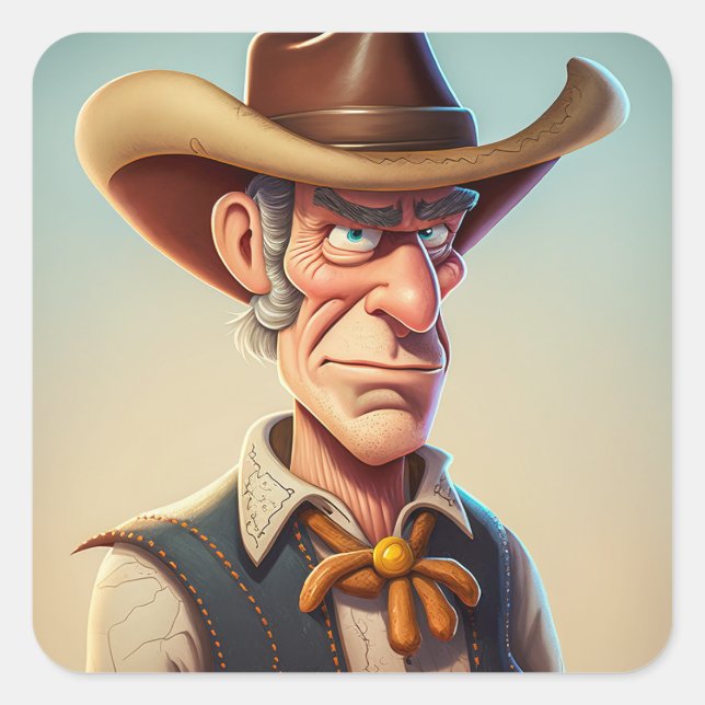 Pegatina Cuadrada Personalizado Cowboy (Anverso)