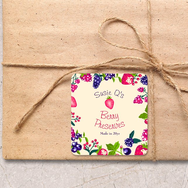 Pegatina Cuadrada Personalizado Cream・Berry Preserve DIY Canning (Subido por el creador)