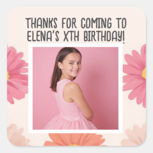 Pegatina Cuadrada Personalizado Cumpleaños Añadir Nombre de Foto Eda