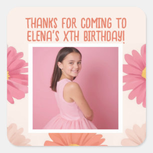 Pegatina Cuadrada Personalizado Cumpleaños Añadir Nombre de Foto Eda