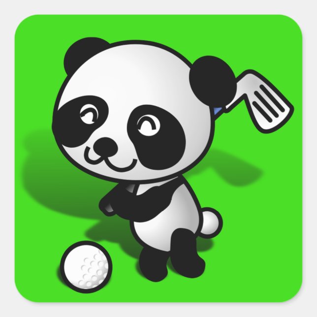 Pegatina Cuadrada Personalizado Cute Baby Panda Bear Golf (Anverso)
