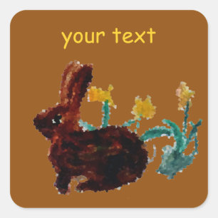 Pegatina Cuadrada Personalizado Cute Conejo Conejo Conejo Daffodil
