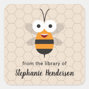 Pegatina Cuadrada Personalizado Cute Funny Honey Bee Honeycomb Bookp
