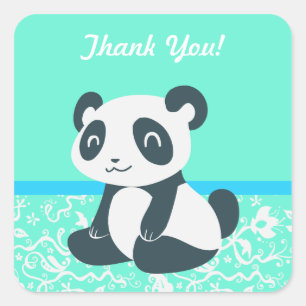 Pegatina Cuadrada Personalizado Cute Happy Panda