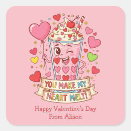 Pegatina Cuadrada Personalizado Cute Milkshake San Valentín