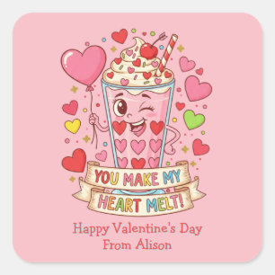 Pegatina Cuadrada Personalizado Cute Milkshake San Valentín
