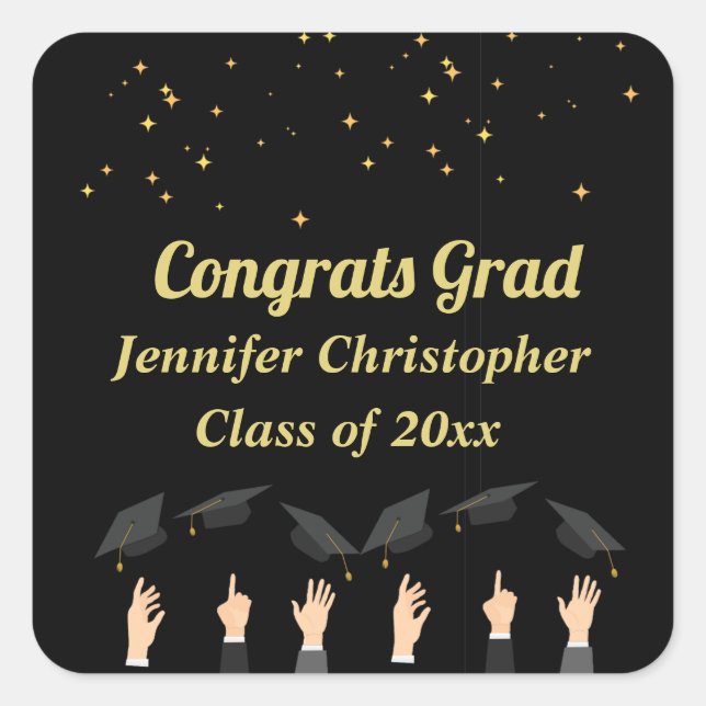 Pegatina Cuadrada Personalizado Cute moderno Clásico Graduación de O (Anverso)