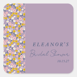 Pegatina Cuadrada Personalizado Cute morado amarillo floral de ducha