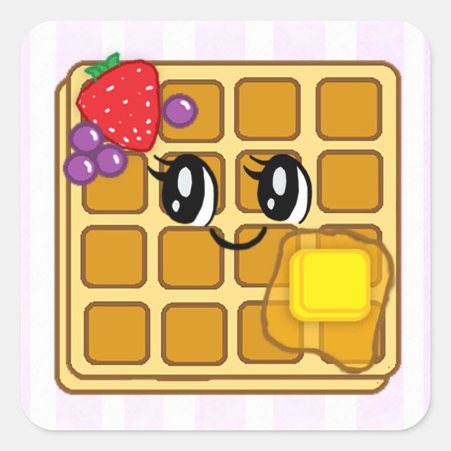 Pegatina Cuadrada Personalizado Cute Strawberry y Blueberry Waffle (Anverso)