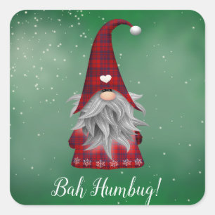 Pegatina Cuadrada Personalizado Cute Texto Gruñón Rojo Gnome Verde B