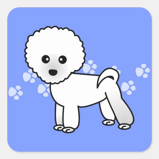 Pegatina Cuadrada Personalizado de Amigo de Bichon Cute - Azul (Anverso)