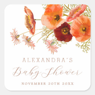 Pegatina Cuadrada Personalizado de Baby Shower Neutral de Boho Fall