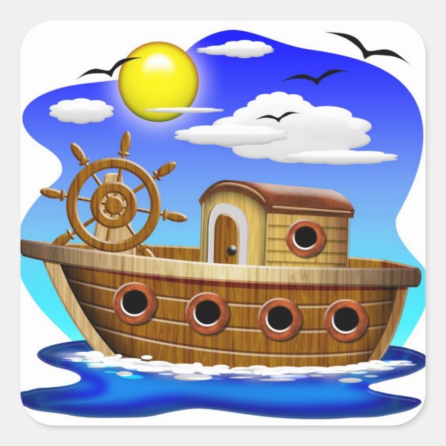 Pegatina Cuadrada Personalizado de barcos pesqueros (Anverso)