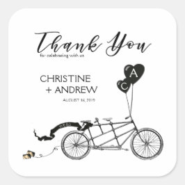 Pegatina Cuadrada Personalizado de Boda Casual Romántico en Biciclet