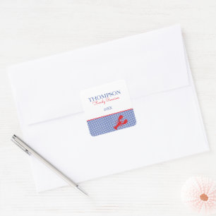 Pegatina Cuadrada Personalizado de bogavante Preppy de Gingham de co