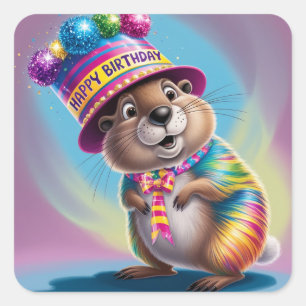 Pegatina Cuadrada personalizado de broundhog colores brillantes