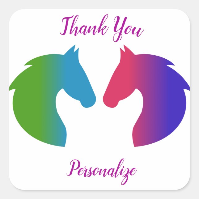 Pegatina Cuadrada Personalizado de caballos Rainbow Pastel (Anverso)