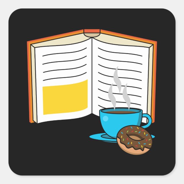 Pegatina Cuadrada Personalizado de Café y Donut para Libros (Anverso)