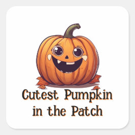 Pegatina Cuadrada Personalizado de calabaza más lindo Naranja de Hal