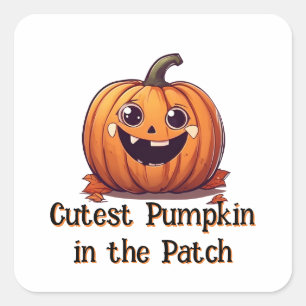 Pegatina Cuadrada Personalizado de calabaza más lindo Naranja de Hal