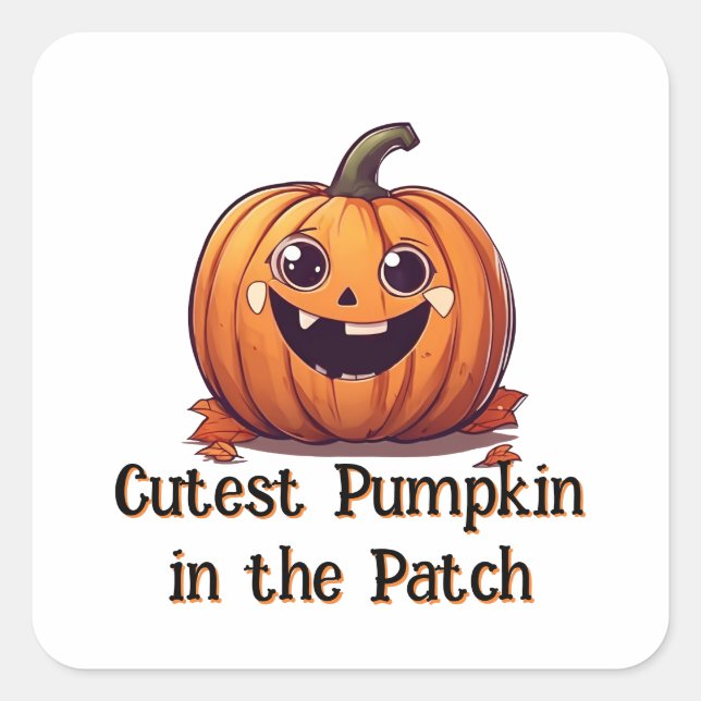 Pegatina Cuadrada Personalizado de calabaza más lindo Naranja de Hal (Anverso)