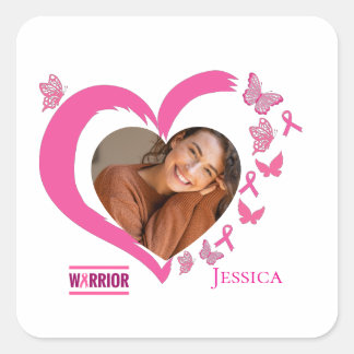 Pegatina Cuadrada Personalizado de cáncer de mama moderno Nombre de