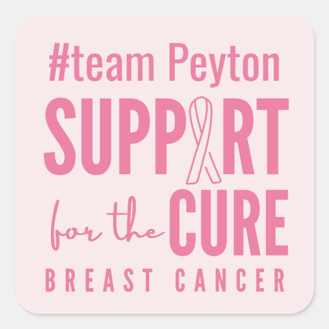 Pegatina Cuadrada personalizado de cáncer de mama #nombre de equipo  (Anverso)