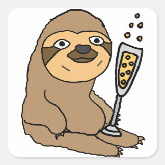 Pegatina Cuadrada Personalizado de champán de Guay Sloth Drinking