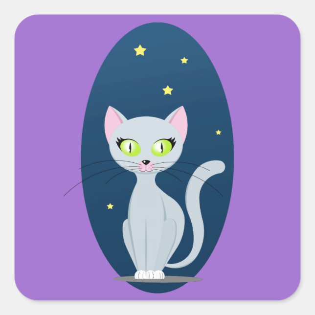 Pegatina Cuadrada Personalizado de cielo estrellado de felino lindo  (Anverso)