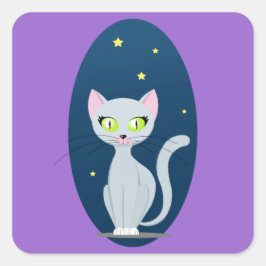 Pegatina Cuadrada Personalizado de cielo estrellado de felino lindo 