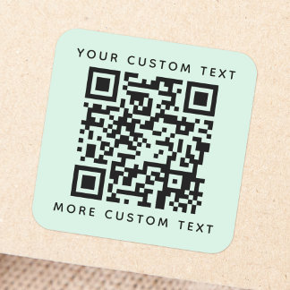 Pegatina Cuadrada Personalizado de código QR texto menta de luz infe