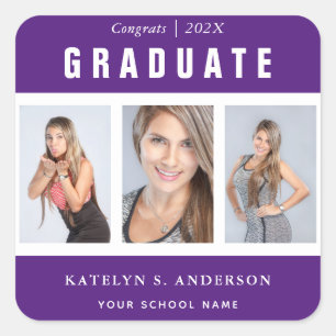 Pegatina Cuadrada Personalizado de Collage de fotos de graduación mo