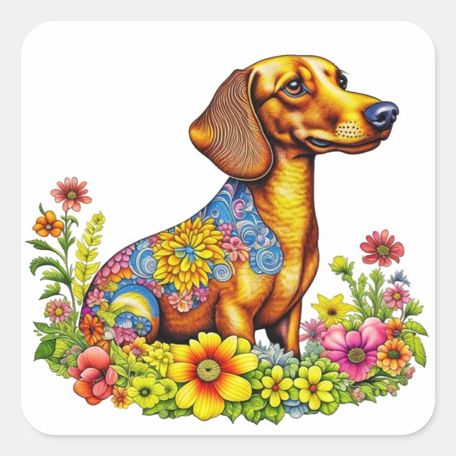 Pegatina Cuadrada Personalizado de Cute AI Dachshund Dog (Anverso)