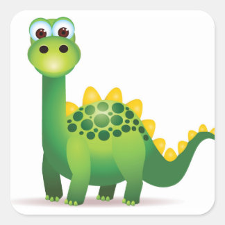 Pegatina Cuadrada Personalizado de dinosaurio verde lindo