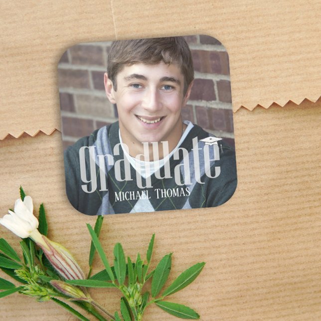 Pegatina Cuadrada Personalizado de Fiesta de fotografía de graduació (Subido por el creador)