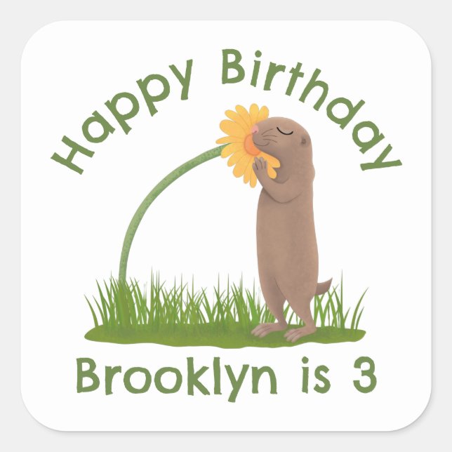 Pegatina Cuadrada Personalizado de flor de esnifado de perro de prad (Anverso)