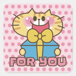 Pegatina Cuadrada Personalizado de gato lindo bebé Fiesta de puntos
