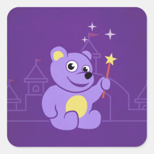 Pegatina Cuadrada Personalizado de hadas moradas Teddy Bear