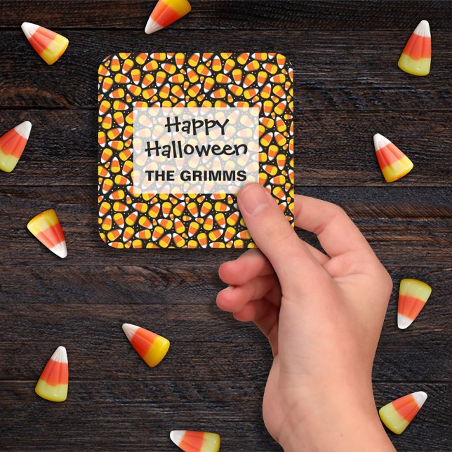 Pegatina Cuadrada Personalizado de Halloween con patrón de maíz dulc (Subido por el creador)