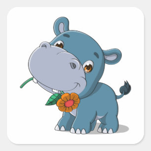 Pegatina Cuadrada Personalizado de Hippo