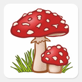 Pegatina Cuadrada Personalizado de hongos rojos