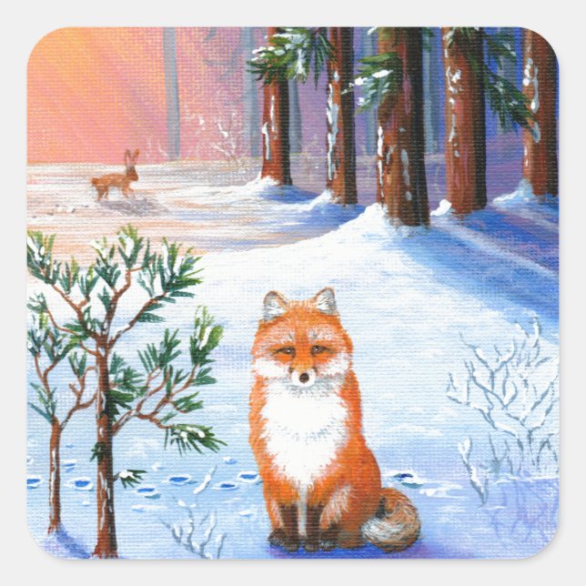 Pegatina Cuadrada Personalizado de invierno de Fox Creationarts (Anverso)