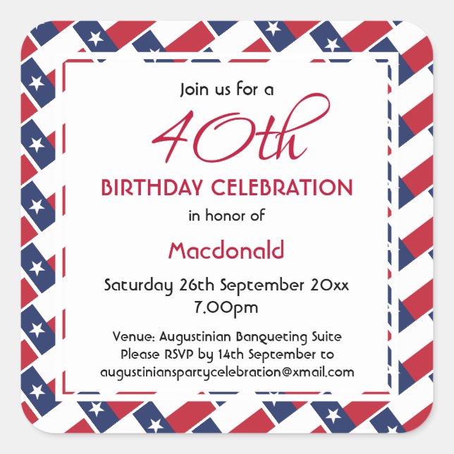 Pegatina Cuadrada PERSONALIZADO de la BANDERA TEXAS Celebración del  (Anverso)