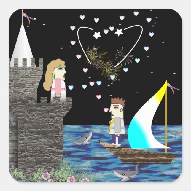 Pegatina Cuadrada Personalizado de la Escuela de Juego Antiguo Geek  (Anverso)