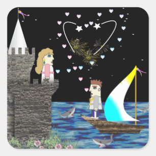 Pegatina Cuadrada Personalizado de la escuela del juego del amor del