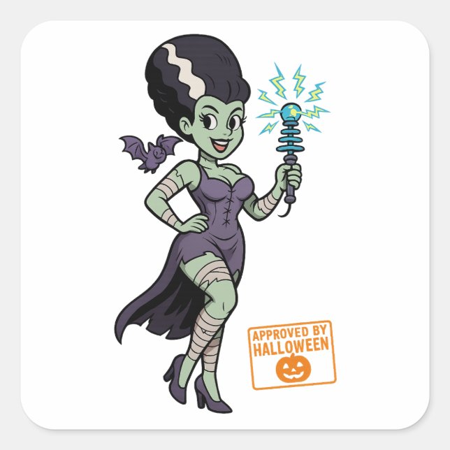 Pegatina Cuadrada Personalizado de la esposa de Frankenstein (Anverso)