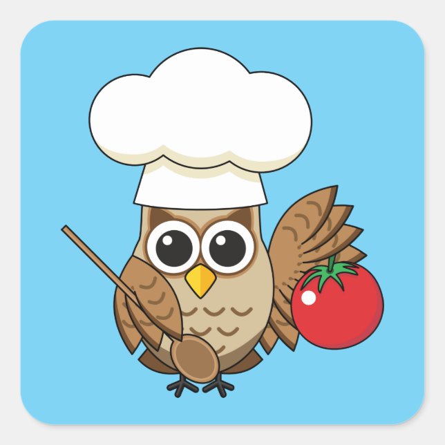 Pegatina Cuadrada Personalizado de Lechuza Cocina (Anverso)