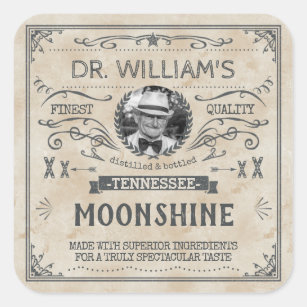 Pegatina Cuadrada Personalizado de Medicina Vintage Moonshine Hillbi