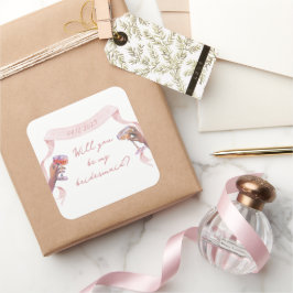 Pegatina Cuadrada Personalizado de Moda Cuta propuesta de dama de ho