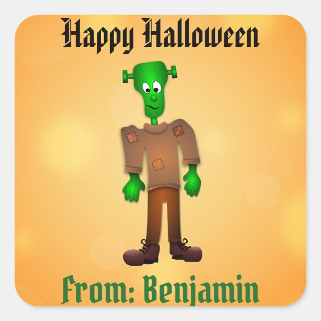 Pegatina Cuadrada Personalizado de Monstruo Frankenstein de Hallowee (Anverso)